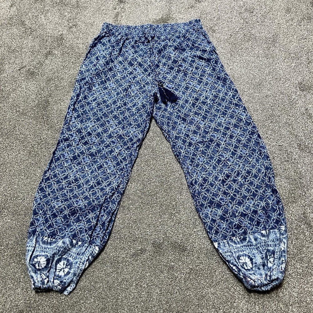 Lauren Ralph Lauren Large Blue Geometric Print Linen Lounge Jogger Pants Women's